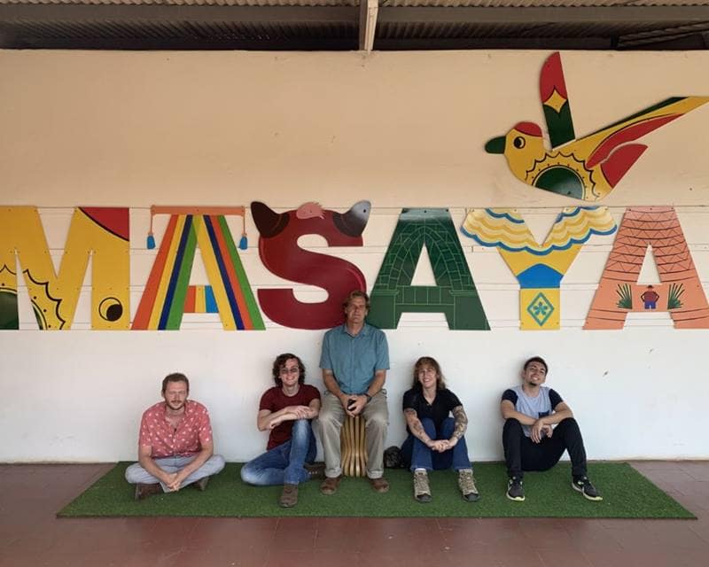 From left to right; Ethan Mizer, Benjamin Heinz, Dr. Jeff Brown, Izel Tuncer and Eric Suarez pose under a “Masaya” sign, the name of a city they visited in Nicaragua. (Photo: Izel Tuncer)