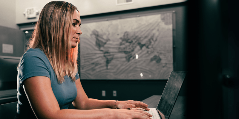 Student working in a Prescott Campus classroom.